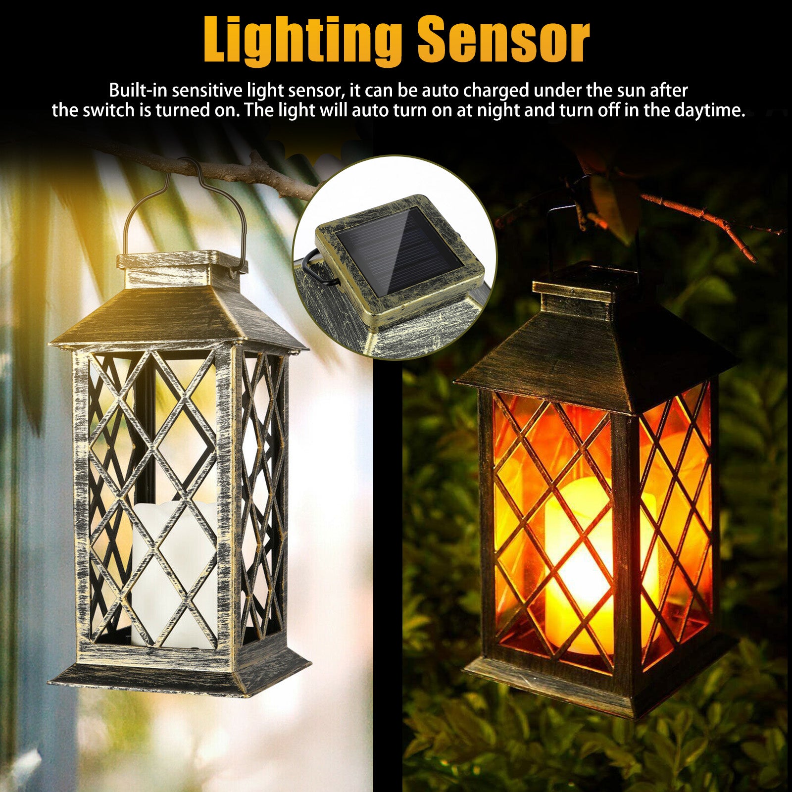 Solar Hanging Lantern Outdoor， TSV LED Flickering Flameless Candle Mission Lights， Waterproof Decorative Lanterns for Garden Patio Table Pathway