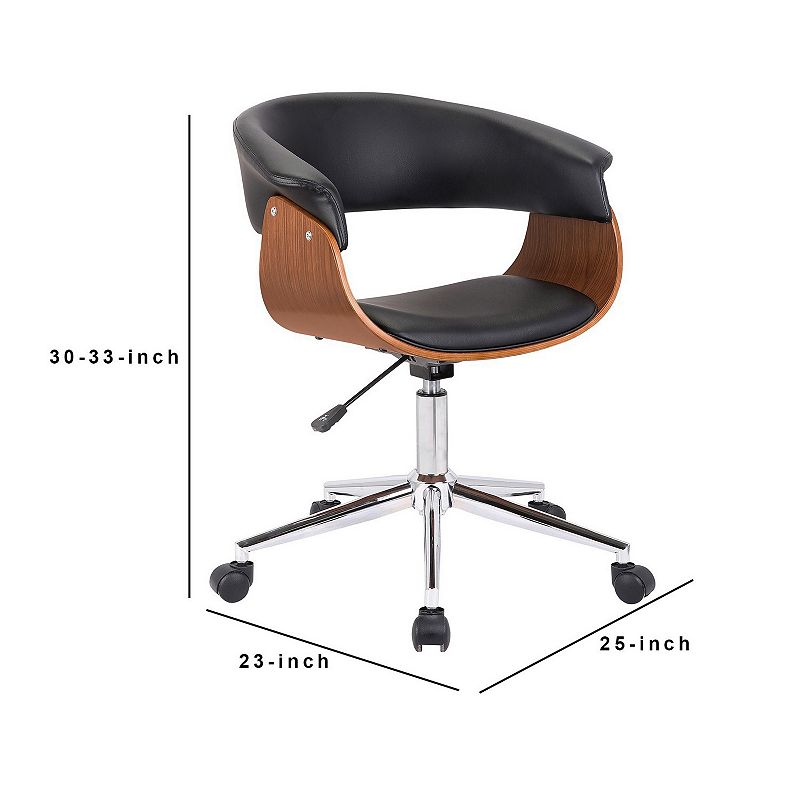 Curved Faux Leather Office Chair with Wooden Support and Star base， Black