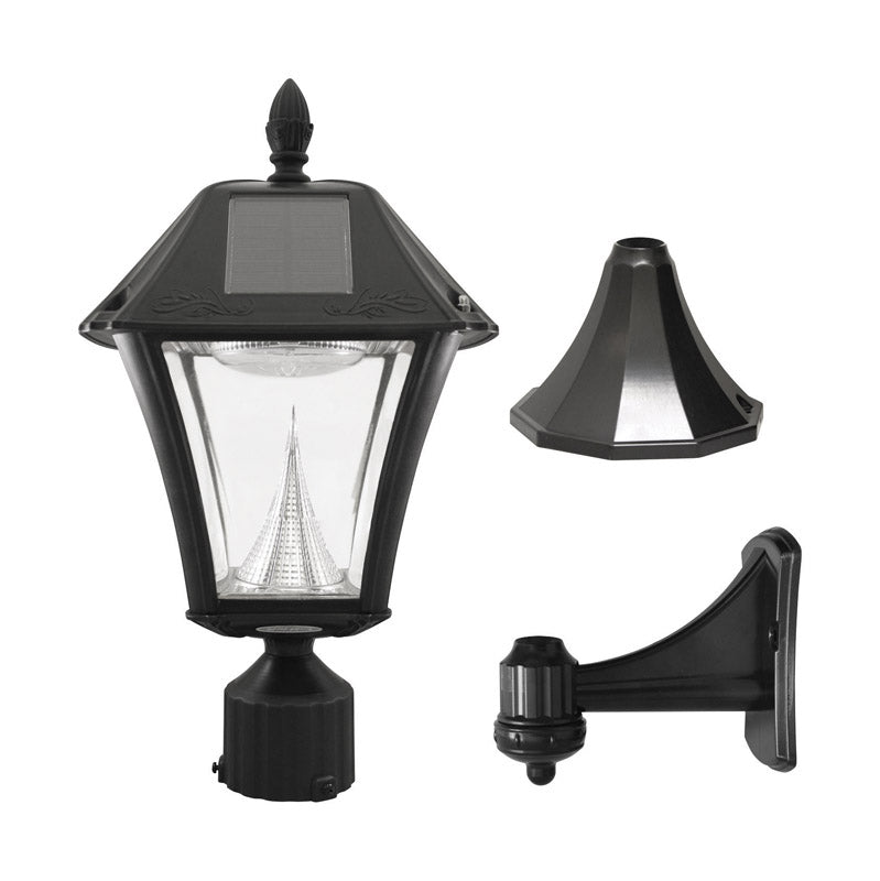 Gama Sonic Baytown II Solar Light in Bright White- Wall/Pier/ 3 Inch Fitter Mounts - Black Finish