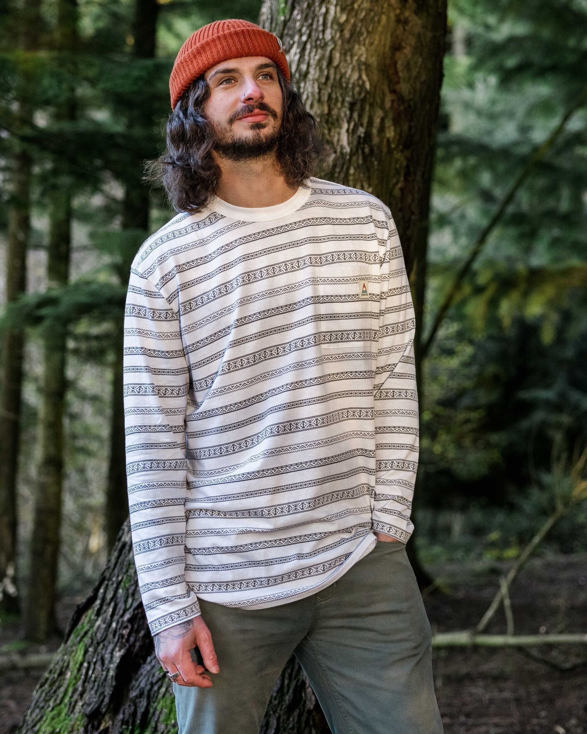 Crackle Organic Relaxed Fit LS T-Shirt - White Fairisle Stripe