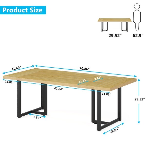 Large Kitchen Dining Table for 6，70.86'' Rectangular Dinner Tables with Steel Legs for Dining Room