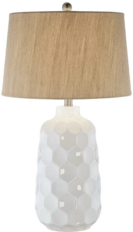 Glossy White Ceramic Honeycomb Table Lamp - Dreams