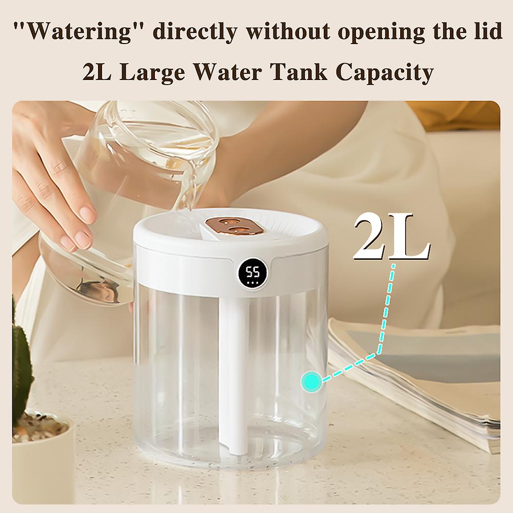 H2o Air Humidifier 2l Large Capacity Double Nozzle With Lcd Humidity Display Aroma Essential Oil Diffuser For Home Portable Usb