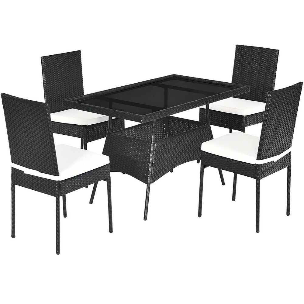 Costway 5PCS Patio Rattan Dining Set Table w/Glass Top Garden   See Details