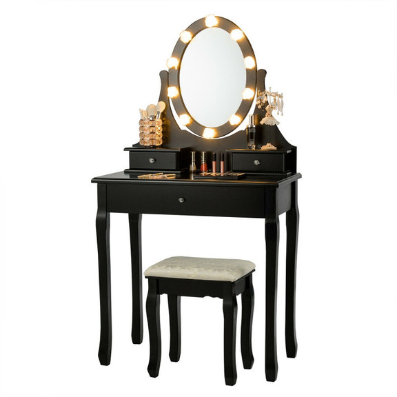 Costway 70265341 3 Drawers Lighted Mirror Vanity D...