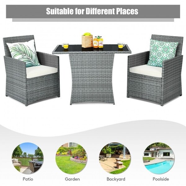 3 Pieces Patio Rattan Furniture Set with Cushioned Armrest Sofa - 26