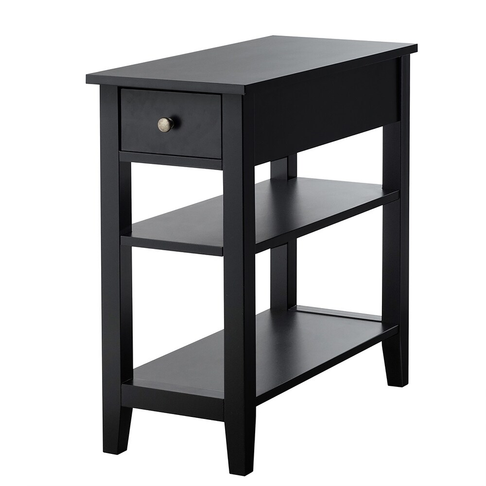 3 Tier End Table with Drawer Slideway and Double Shelves