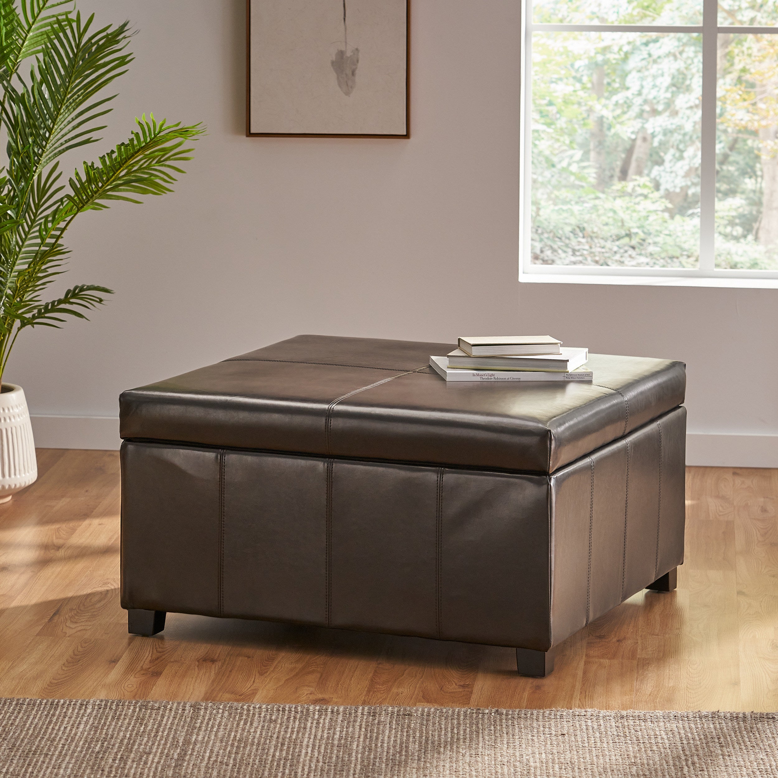 Berkeley Espresso Leather Storage Ottoman Coffee Table