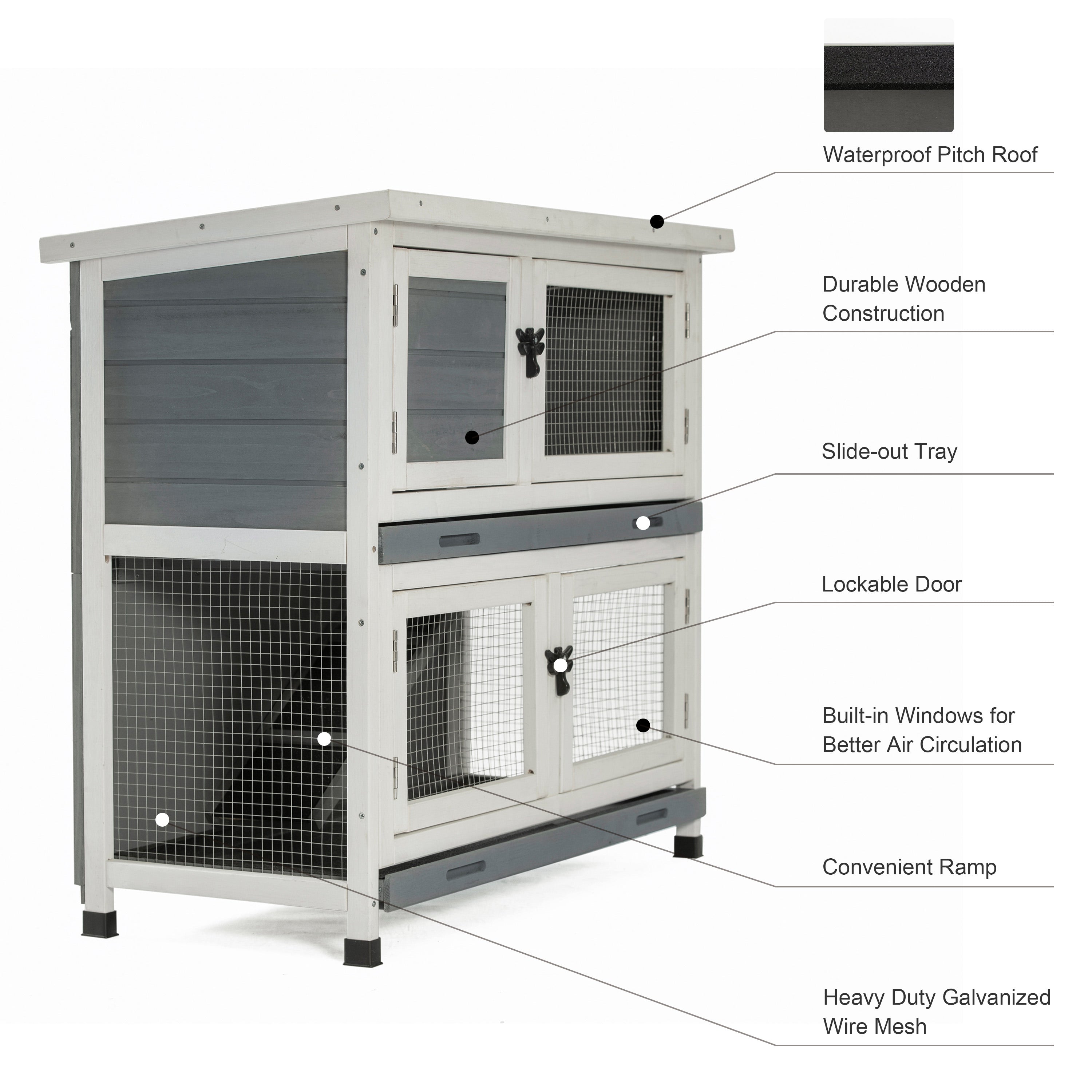 Rabbit Hutch Indoor and Outdoor Use， Two-Tier Animal Hutch with Flip-up Roof