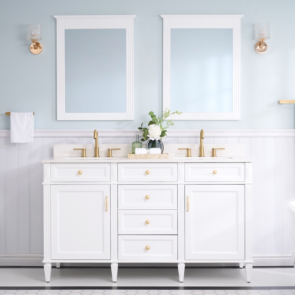 35''H Solid Wood Bath Vanity with Carrera White Quartz Top and Sink