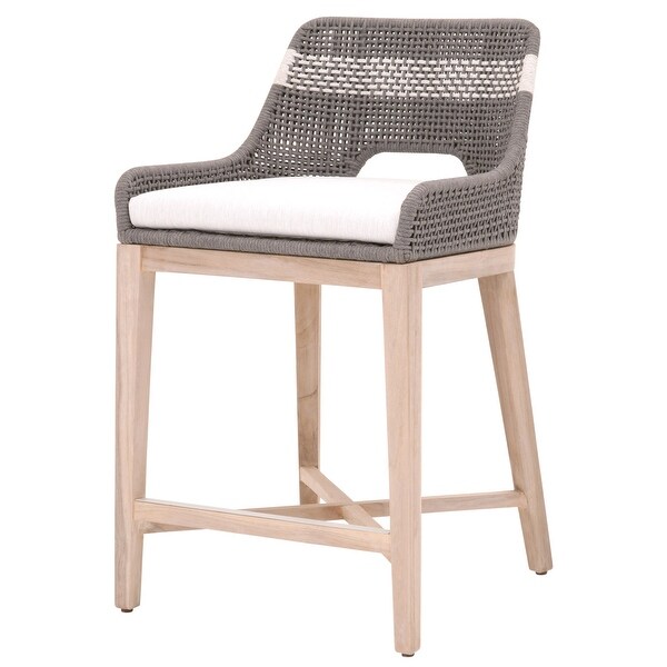 Interwoven Rope Counter Stool with Flared Legs and Cross Support， Dark Gray