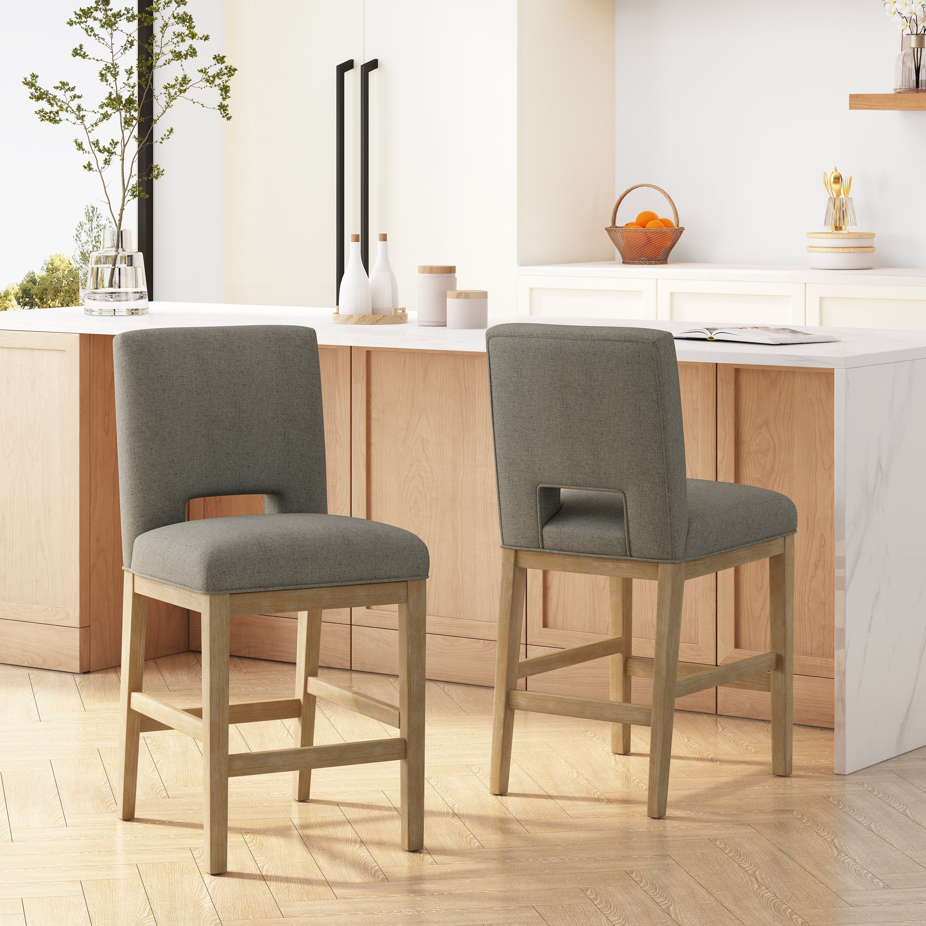 Kiara Contemporary Fabric Upholstered 27 Inch Counter Stools, Set of 2