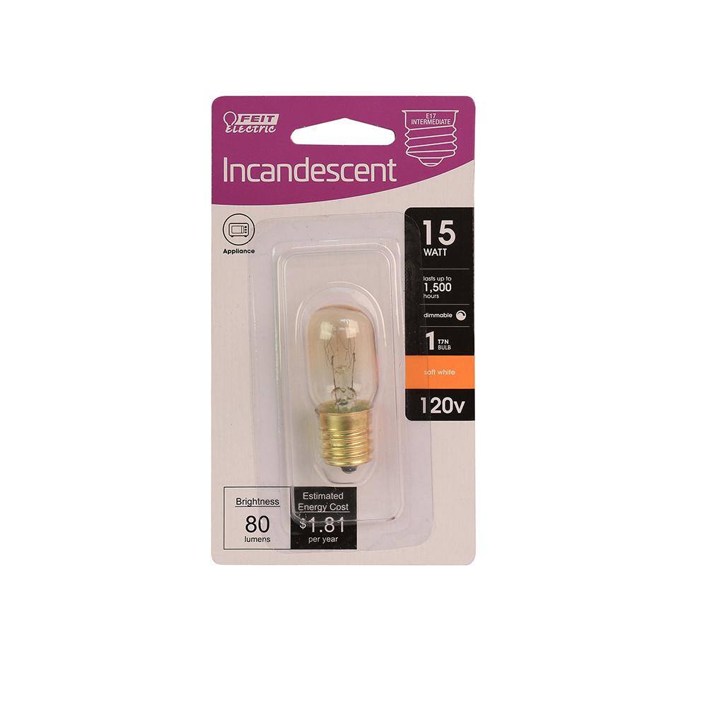 Feit Electric 15-Watt T7N Dimmable Intermediate E17 Base Incandescent Appliance Light Bulb Soft White 2700K BP15T7NHDRP