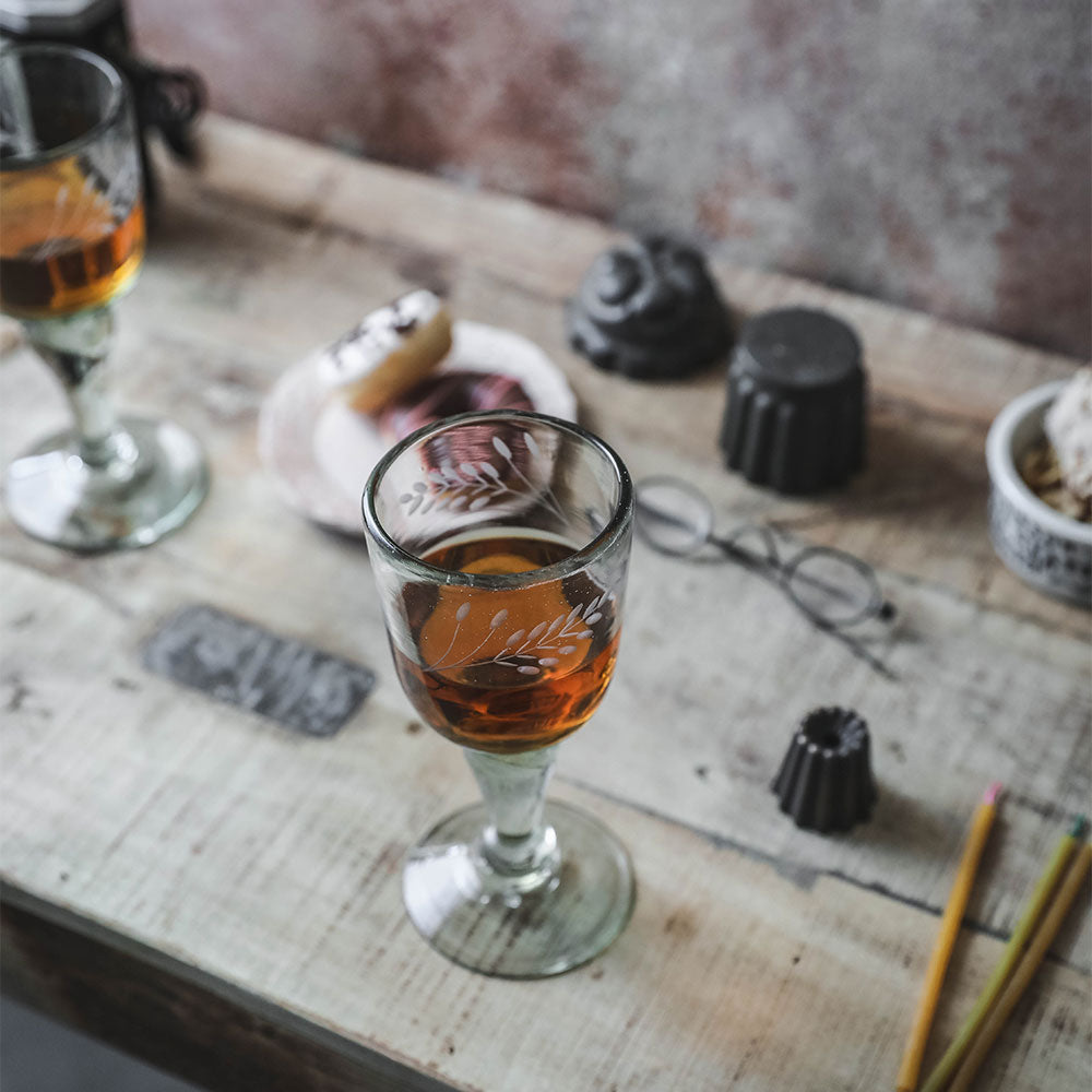 Hand-etched Floral Wine Glass