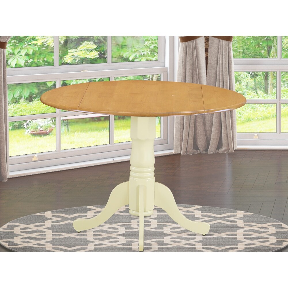 East West Furniture Dublin Dining Room Table   a Round kitchen Table Top with Dropleaf   Pedestal Base  Finish Options)