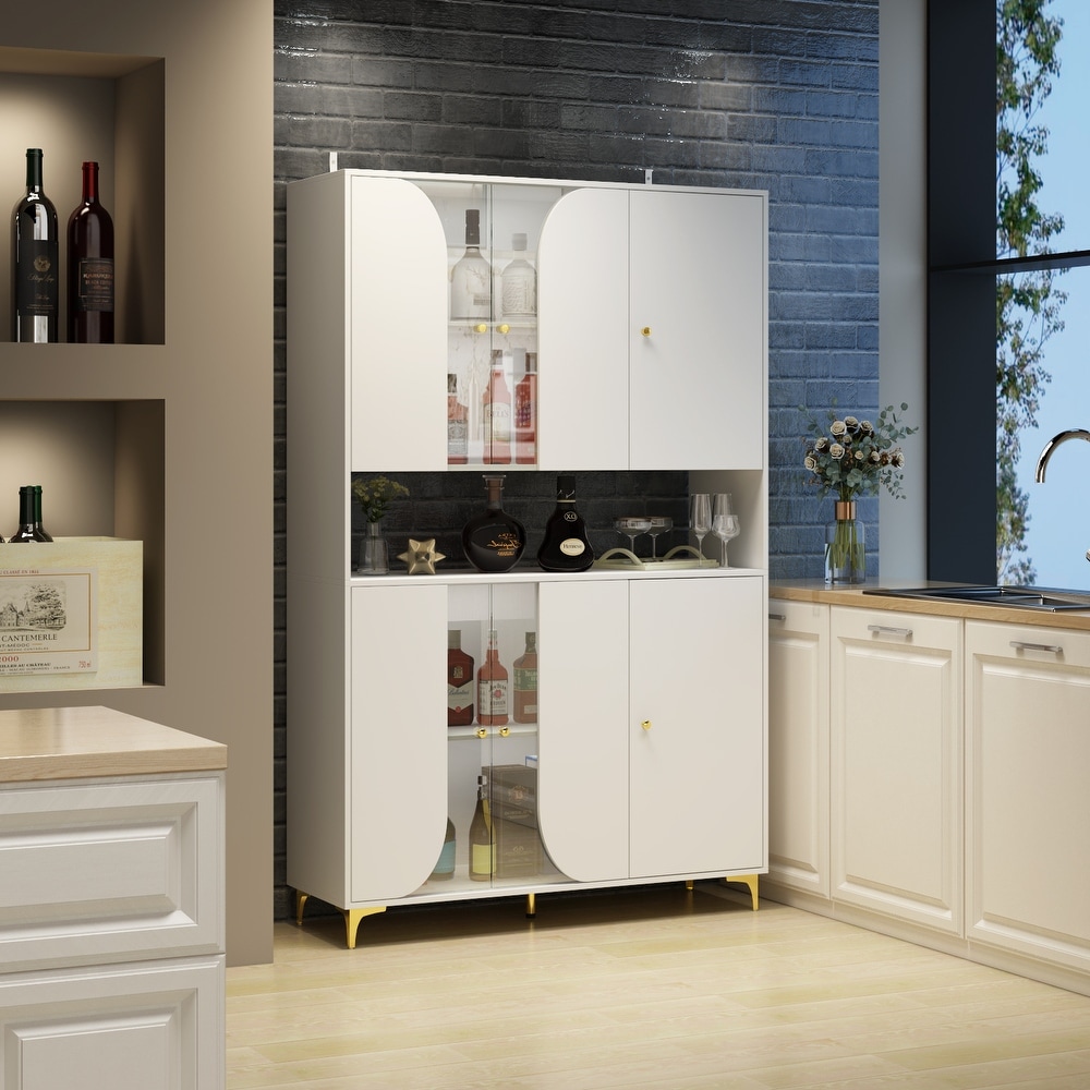 Buffet Storage Cabinet with Tempered Glass Doors Pantry Bookshelves   47.2\