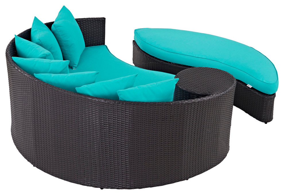 Espresso Turquoise Convene Outdoor Patio Daybed   Tropical   Outdoor Lounge Sets   by Morning Design Group  Inc  Houzz