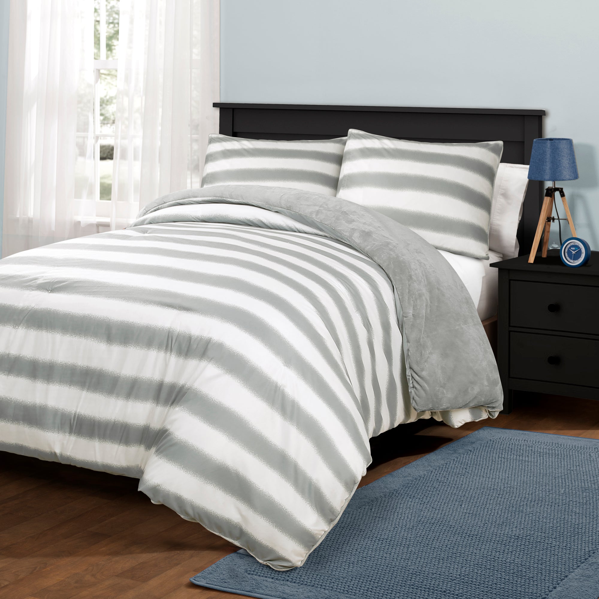 Plush Stripe Comforter Set Back To Campus Dorm Room Bedding