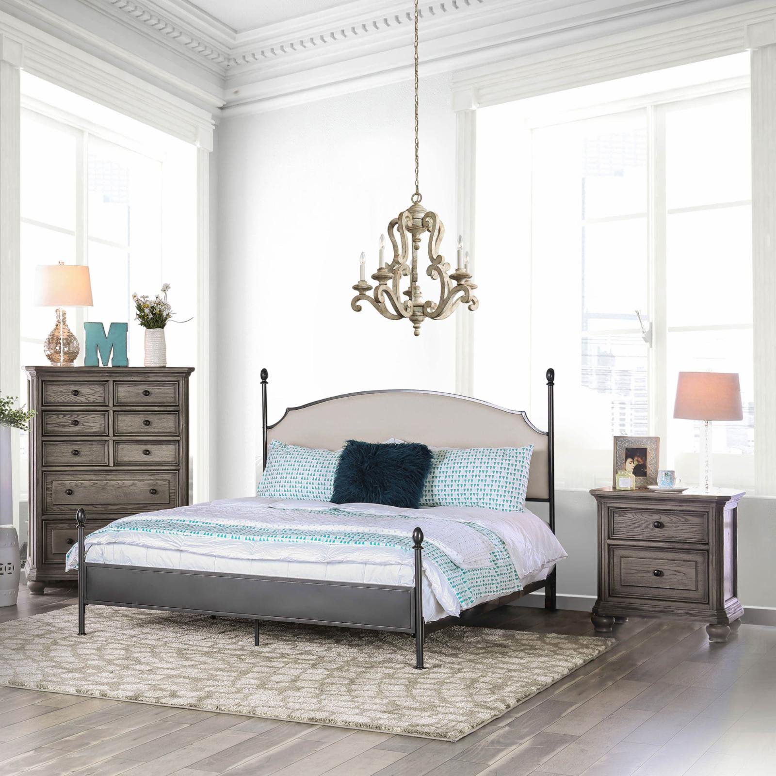 Furniture of America Francine Transitional Arched Fabric and Metal Bed