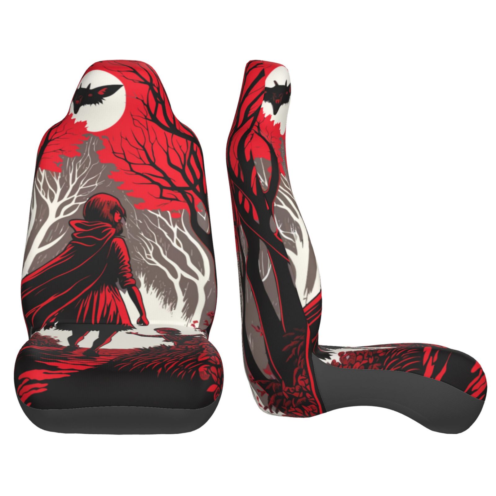 TEQUAN Front Seat Covers， Little Red Riding Hood Pattern 2 Piece Car Seat Cover Fit Most Car SUV Truck Van