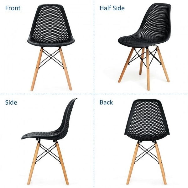 4 Pcs Modern Plastic Hollow Chair Set with Wood Leg - 22