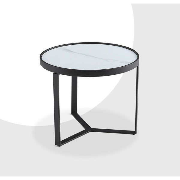 Analiza Round Side Table Sintered Stone/Tempered Glass Top - L24.80＂ x W24.80＂ x H19.68＂