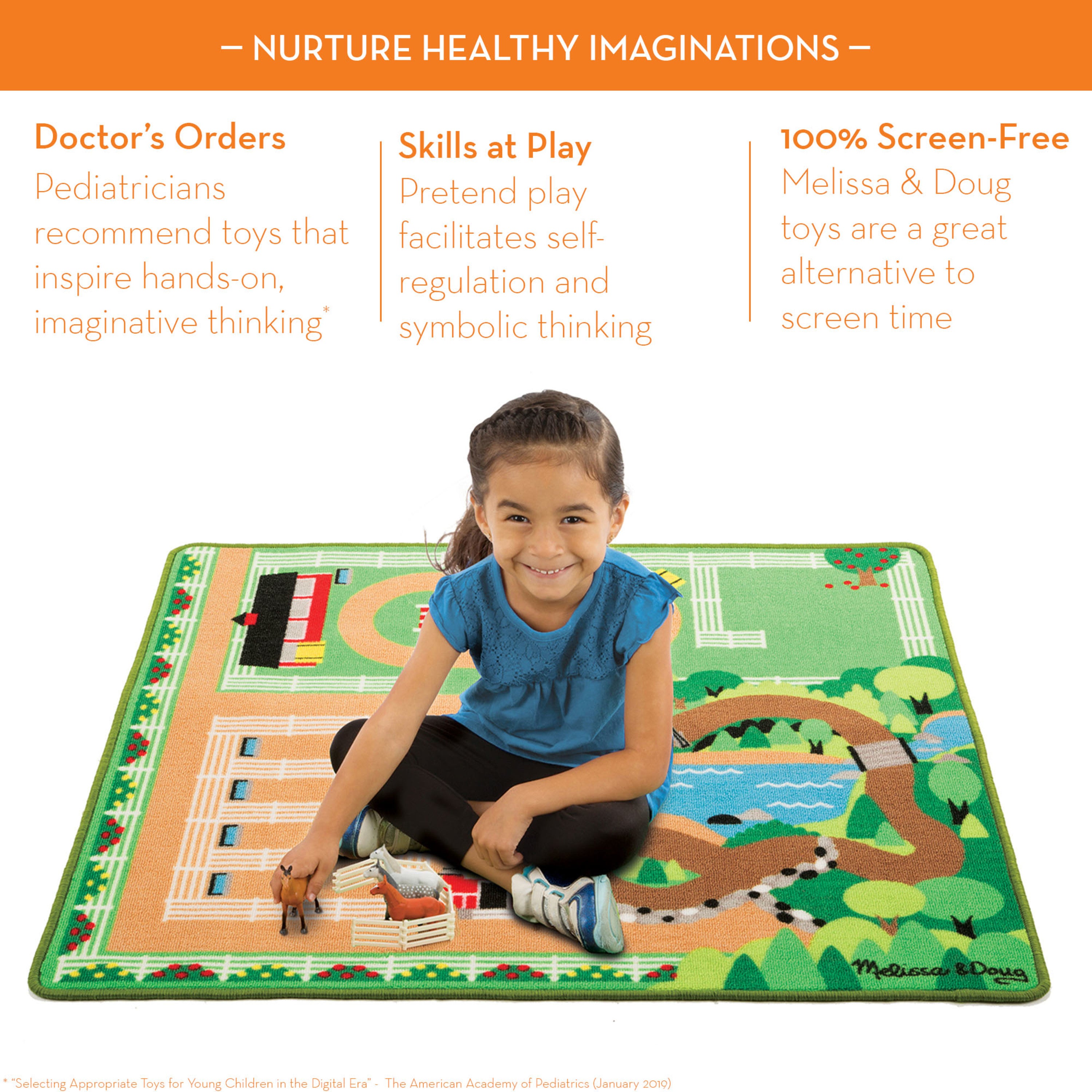 Melissa and Doug Round the Ranch Horse Activity Rug (39 x 36 inches) With 4 Play Horses and Folding Fence