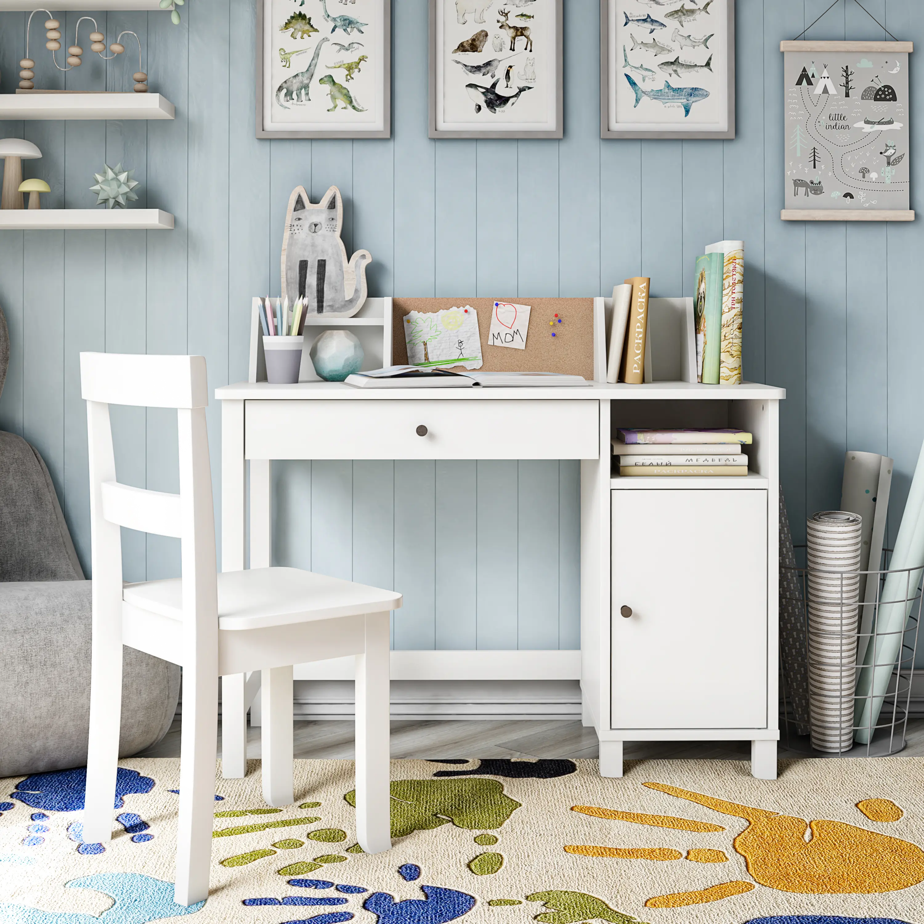 Abigail Kids White Desk with Chair