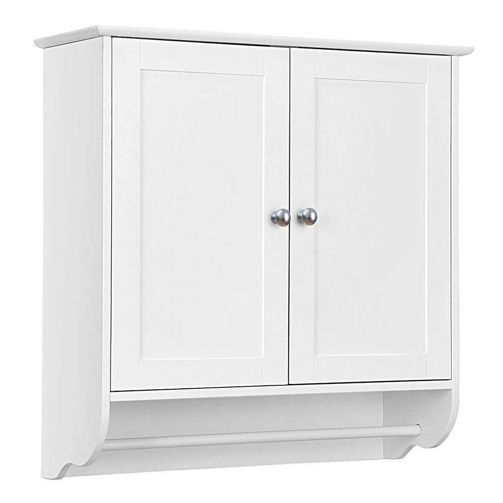 ANGELES HOME 24 in. W x 8.5 in. D x 24 in. H White Bathroom Wall Cabinet with Towel Bar and Adjustable Shelf SA10-9JV435WH