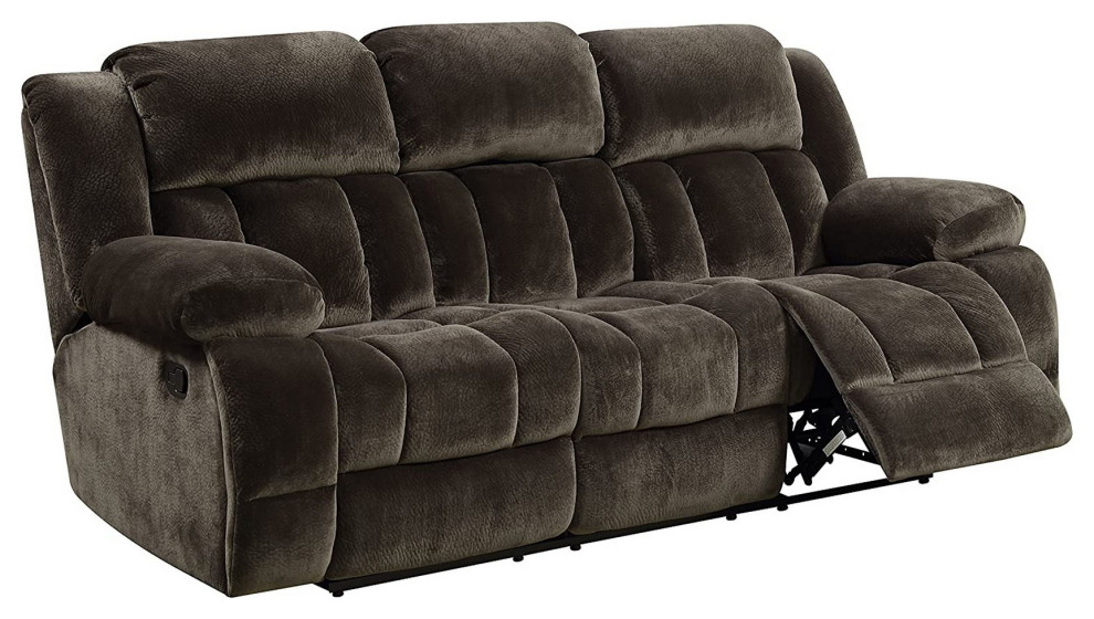 Benzara BM263110 Glider Recliner Sofa  Fabric Upholstery and Cup Holders  Brown   Transitional   Sofas   by Uber Bazaar  Houzz