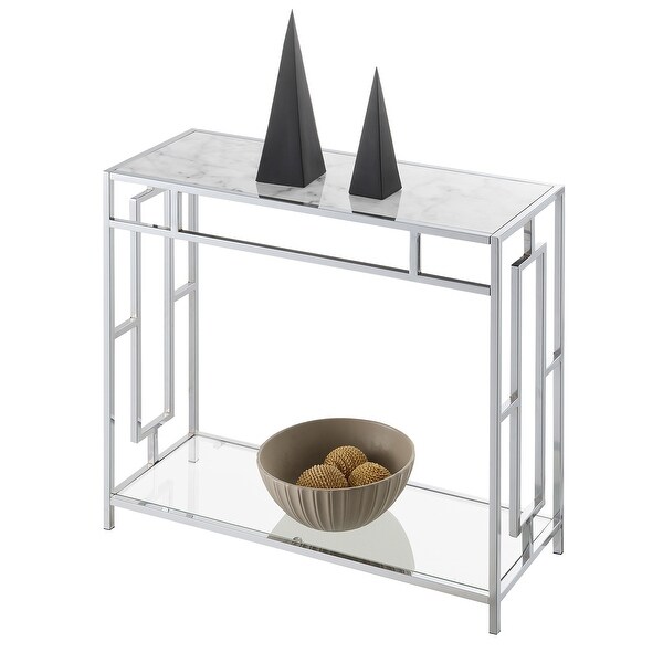 Porch and Den Woodmere Faux Marble Glass Hall Table with Shelf