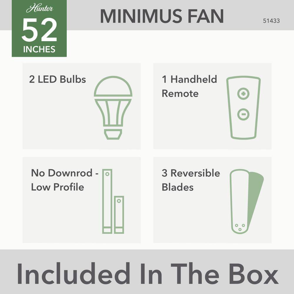 Hunter Minimus 52 in. Integrated LED Indoor Fresh White Ceiling Fan with Remote and Light Kit 51433