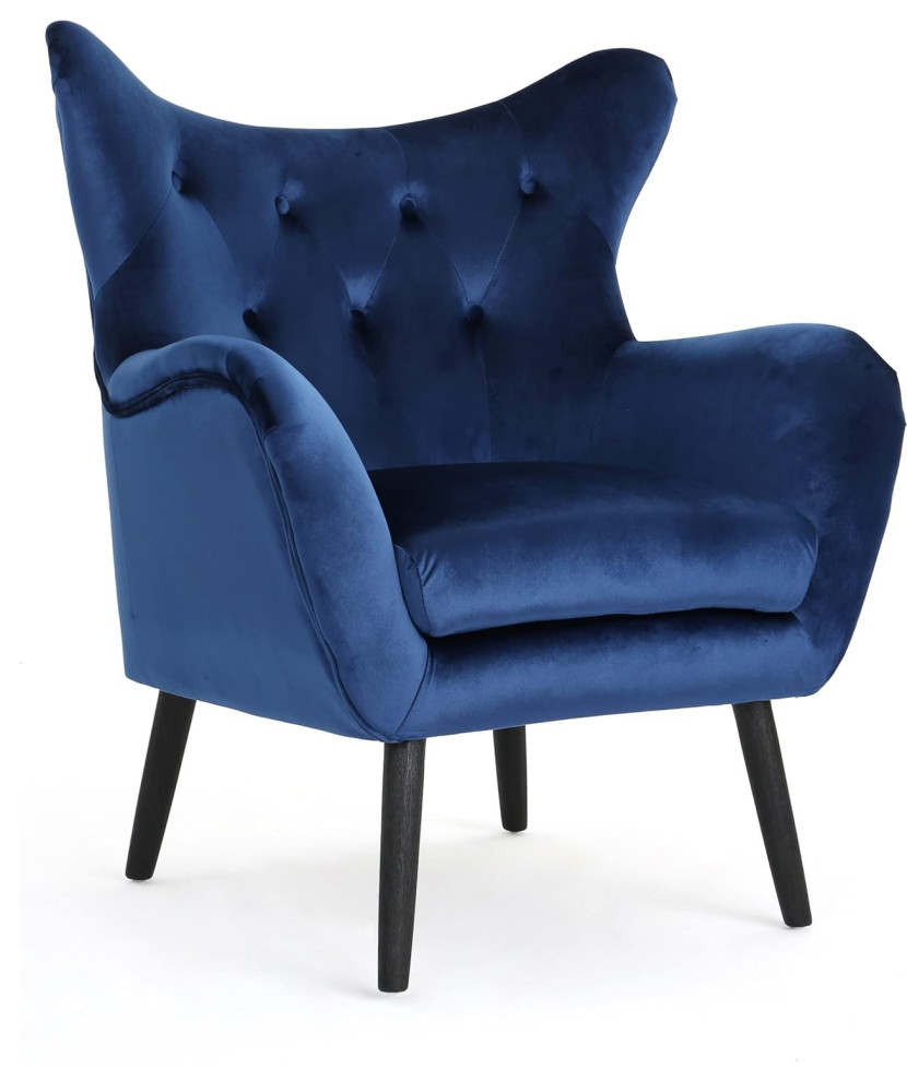 Mid Century Armchair  Velvet Padded Seat With Button Tufted Back  Navy Blue   Contemporary   Armchairs And Accent Chairs   by Declusia  Houzz