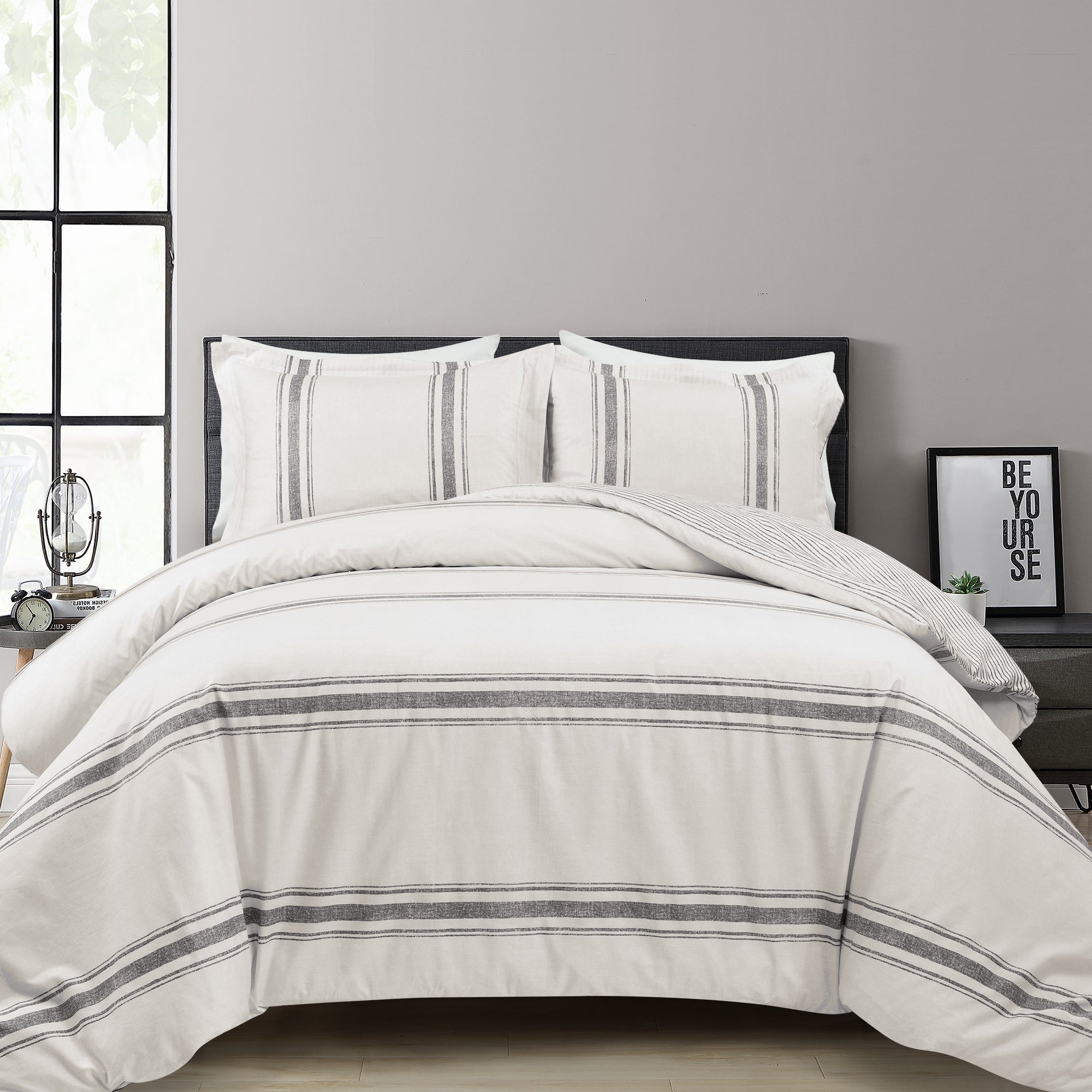 Farmhouse Stripe 100% Cotton Duvet Cover Set