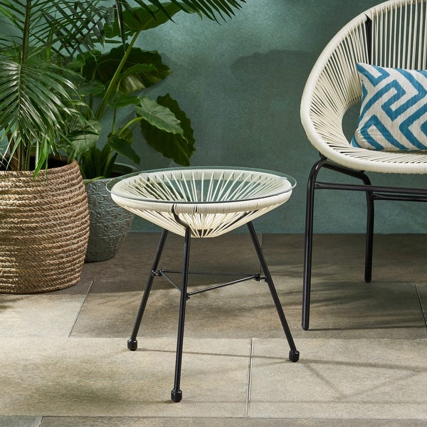 Modern Unique Design Rattan End Table with Metal Frame