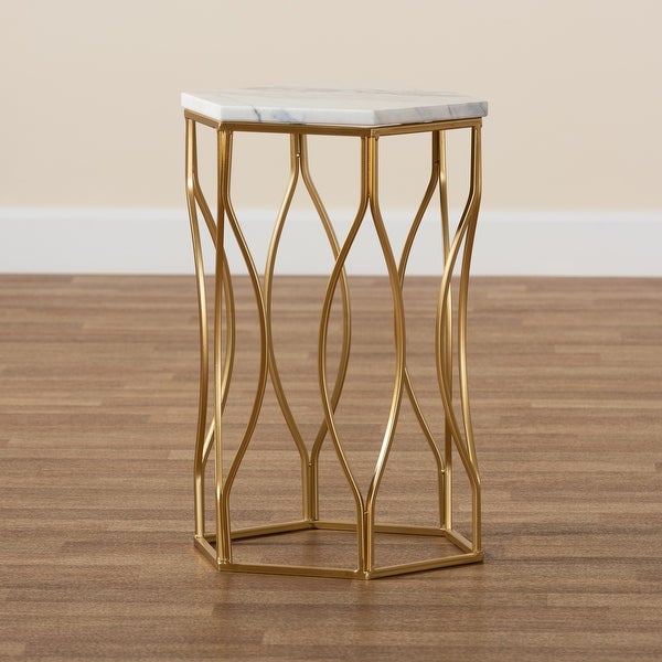 Kalena Modern and Contemporary Metal End Table with Real Marble Top