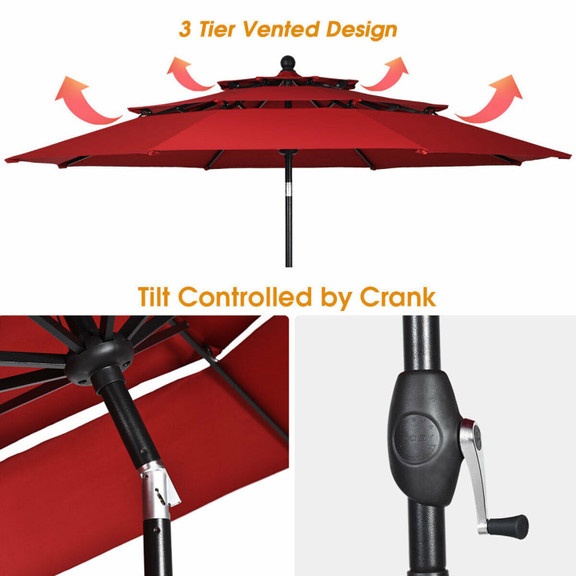 Costway 50736429 10' 3 Tier Patio Umbrella Aluminu...