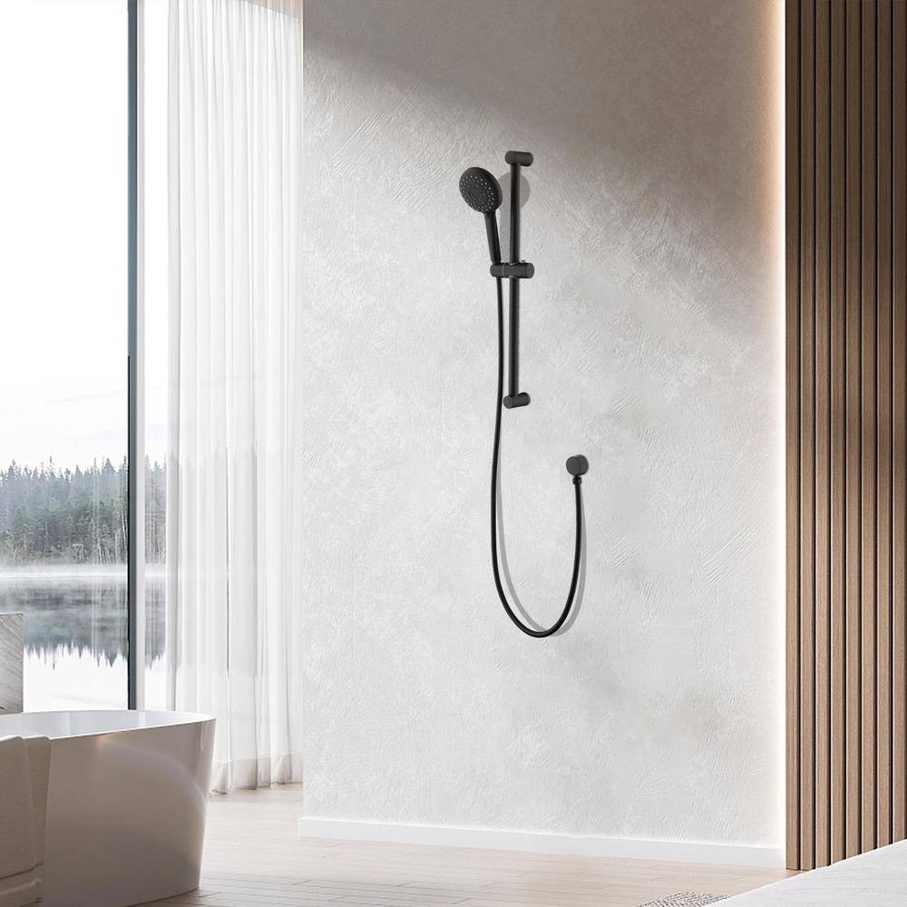 Satico Modern Single-Handle 2-Spray Wall Mount Stainless Steel Massaging Handheld Shower Head With Slide Bar in Matte Black WDGSS001