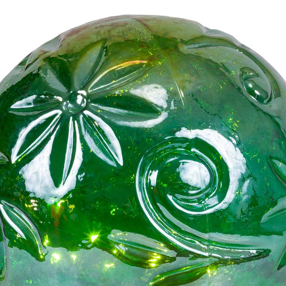 Alpine Corporation 13 in. Tall Indoor/Outdoor Pearlized Green Glass LED Gazing Globe with Stand HGY112A-GN