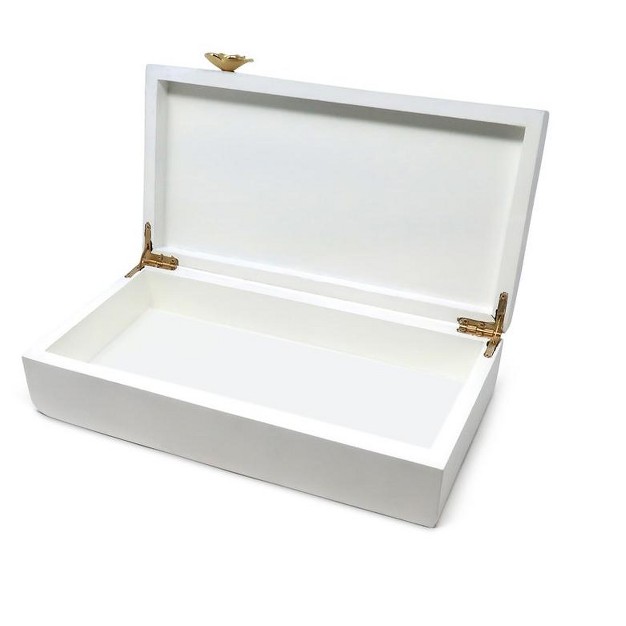 Classic Touch Rectangular White Wood Decorative Box With Gold Flower Detail