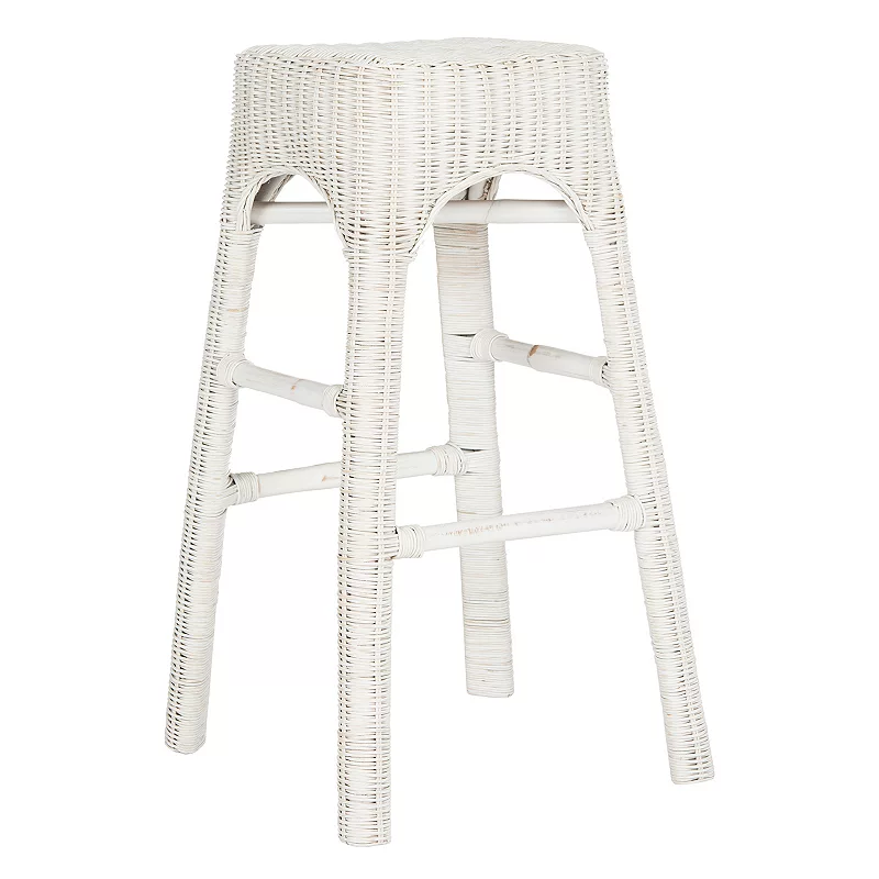 Safavieh Distressed White Wicker Stool