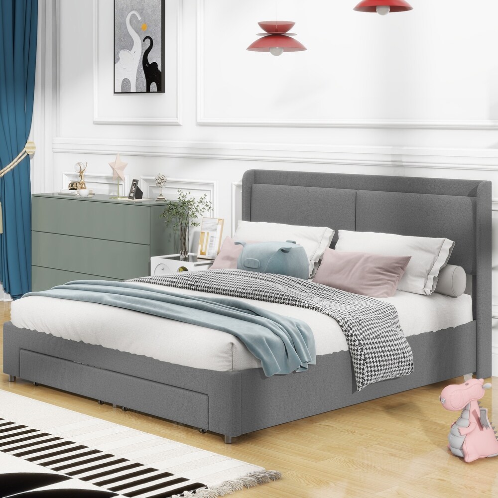 Queen Size Lift Storage Bed Platform Bed with 2 Drawers  Queen Size Bed Frame with Hydraulic Storage System