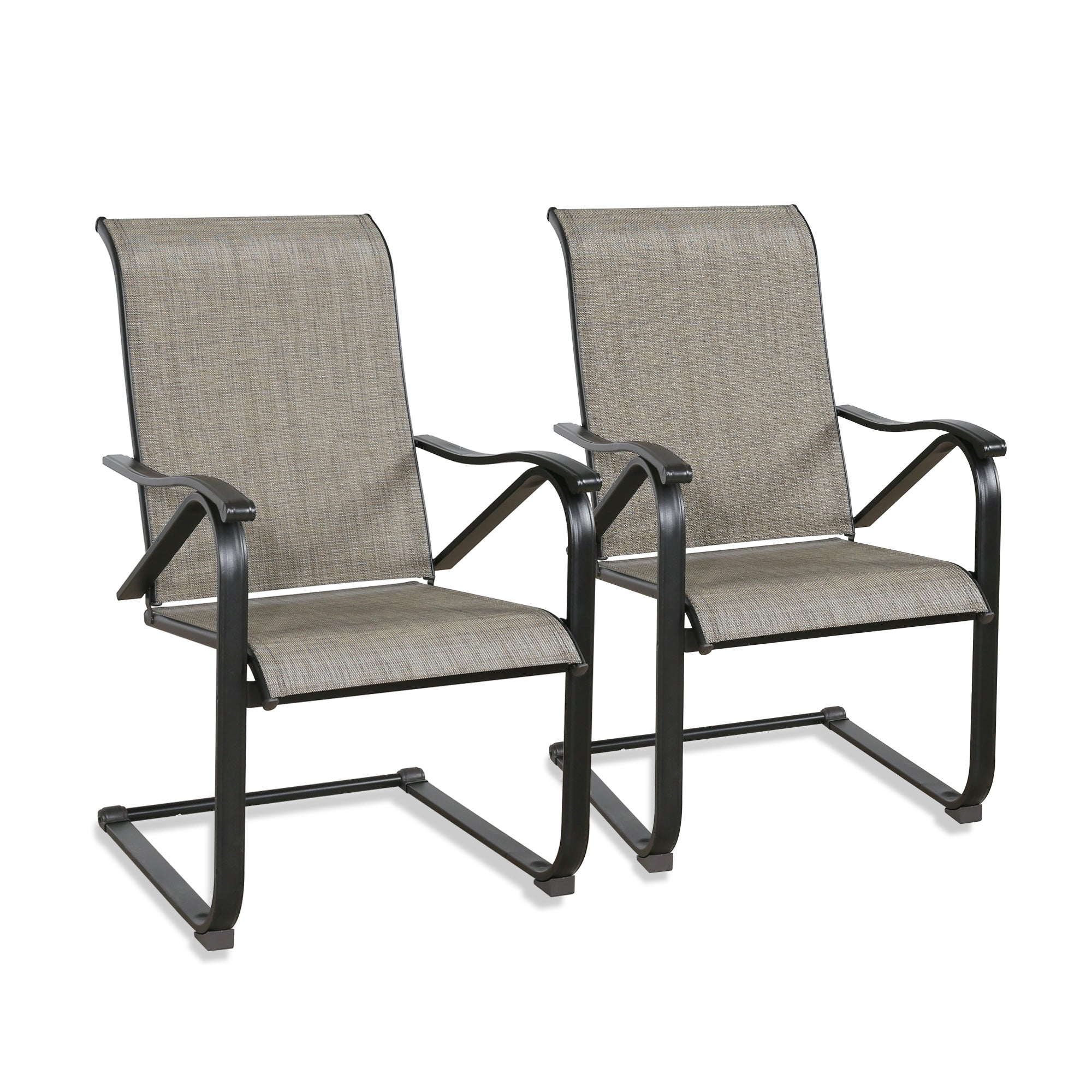 Ulax Furniture C-Patio Spring Motion Dining Chairs Armchair Outdoor Textilene Sling Fabric Rocking Chairs Set of 2 with High Back