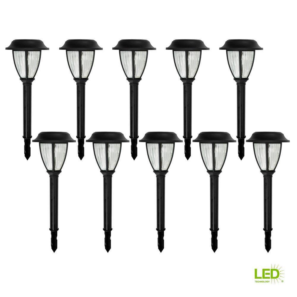 Hampton Bay Solar 5 Lumens Black Integrated LED Landscape Path Light with Ribbed Lens (10-Pack) WeatherRust Resistant 84198