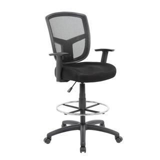 BOSS Office Products Black Mesh Drafting Chair with Adjustable Arms B16021