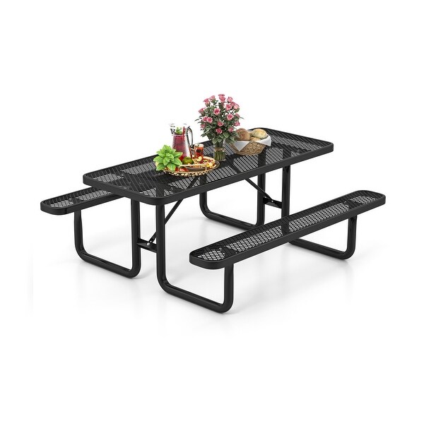 Outdoor Picnic Table and Bench Set for 8 Person with Seats and Mesh Grid