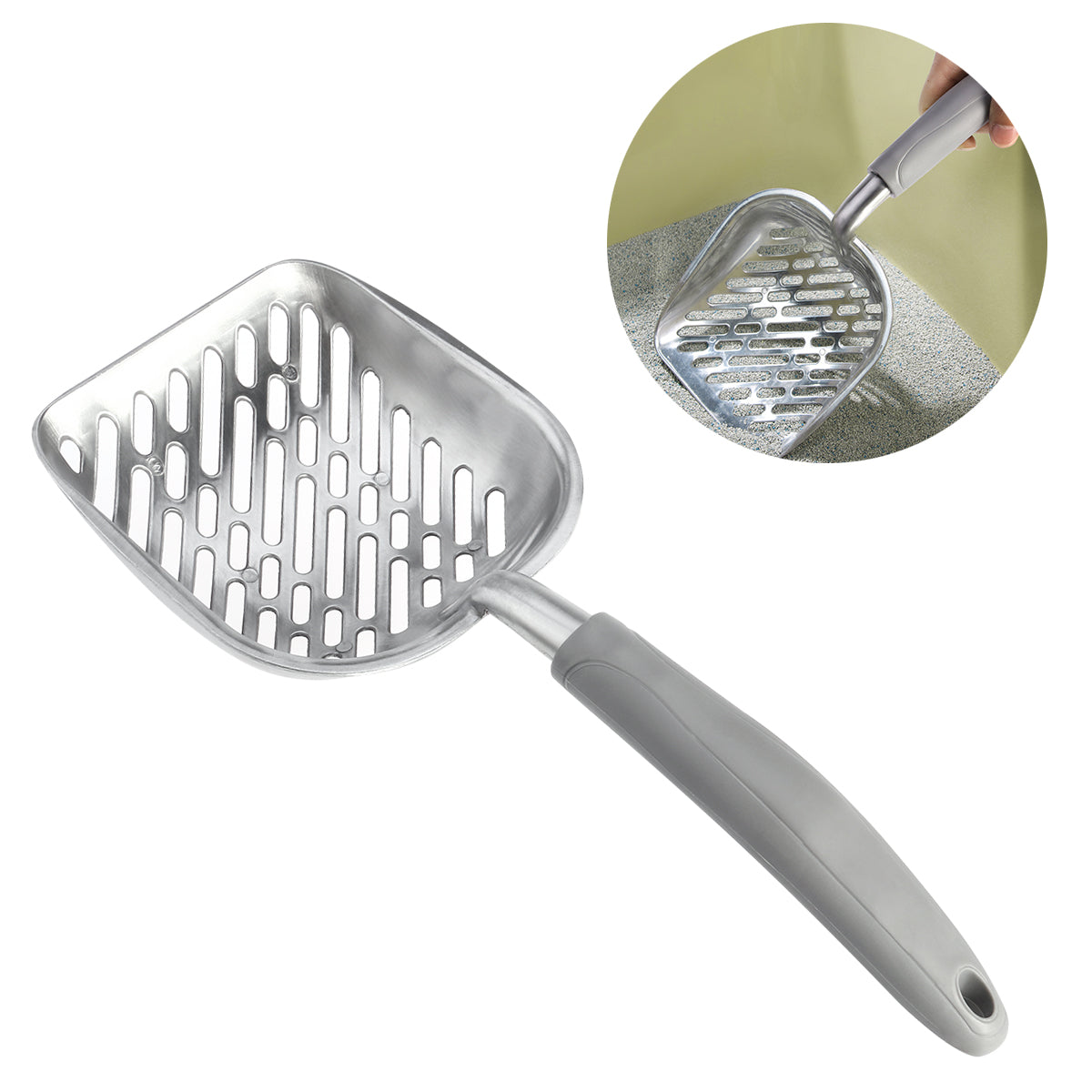 FRCOLOR Long Handle Pet Kitty Dog Litter Scooper Durable Metal Pet Sift Shovel (Grey)