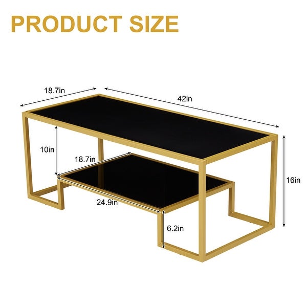 Glass Coffee Table and End Table Set， Modern Tempered Glass Center Table with Open Storage Shelf Rectangle Tea Table