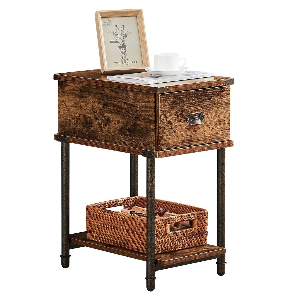 Modern Nightstands/Side Table with 1 Drawer and Open Shelf  Brown