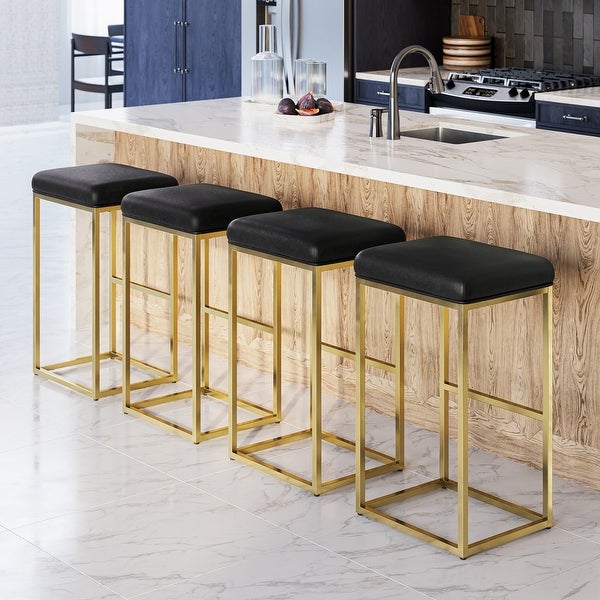 BELLEZE 30 PU Leather Bar Stools w/ Metal Base Set of 4